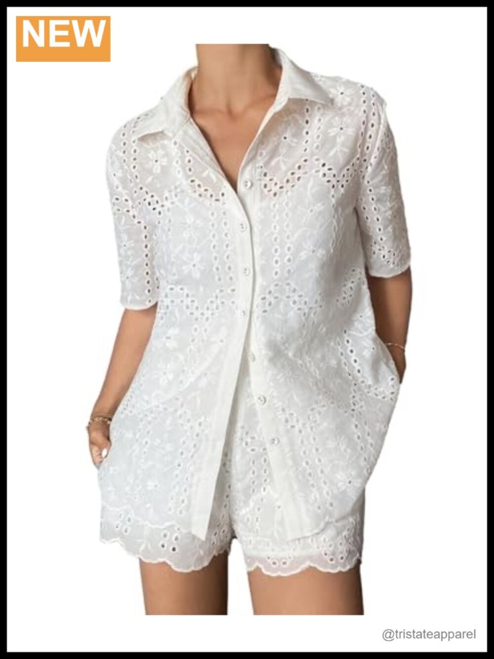 Women's Eyelet Embroidered 2 Piece Lounge Set Blouse & Shorts
